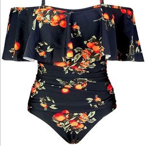 Cocoship Black Tangerine Off Shoulder Swimsuit